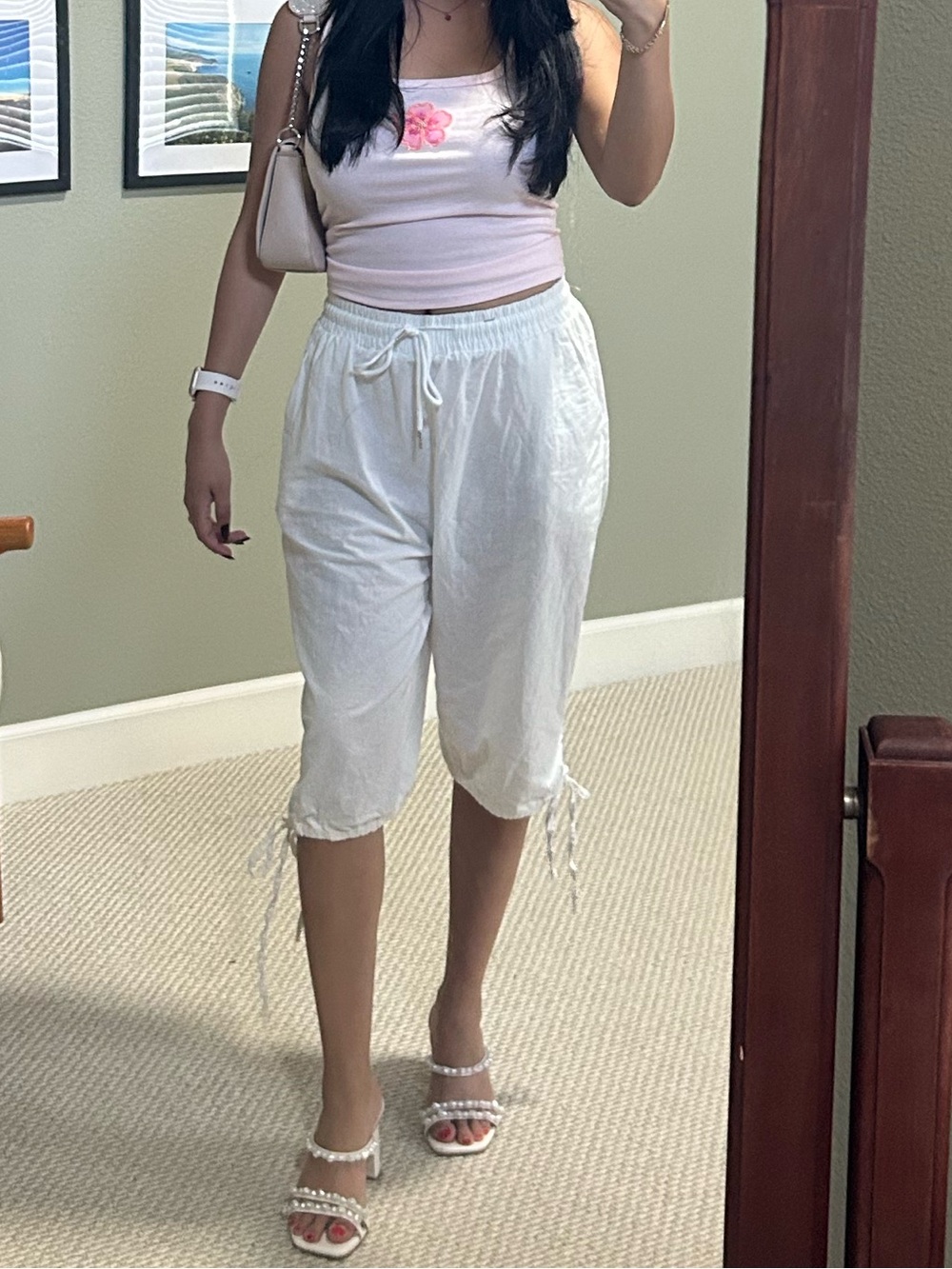 White Drawstring Capri Pants